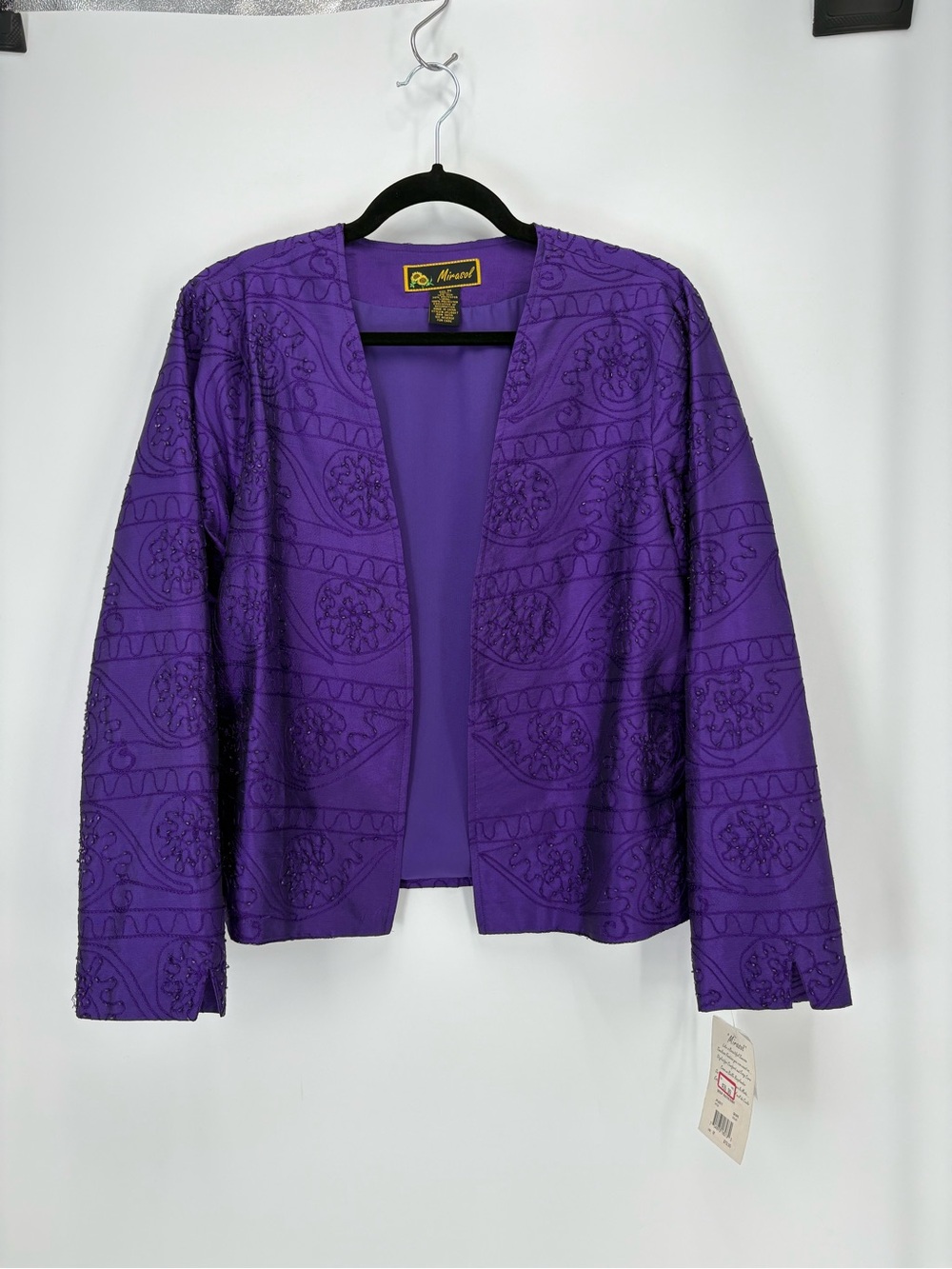 🦆 nwt Mirasol Purple Embroidered Open-Front beaded Jacket
